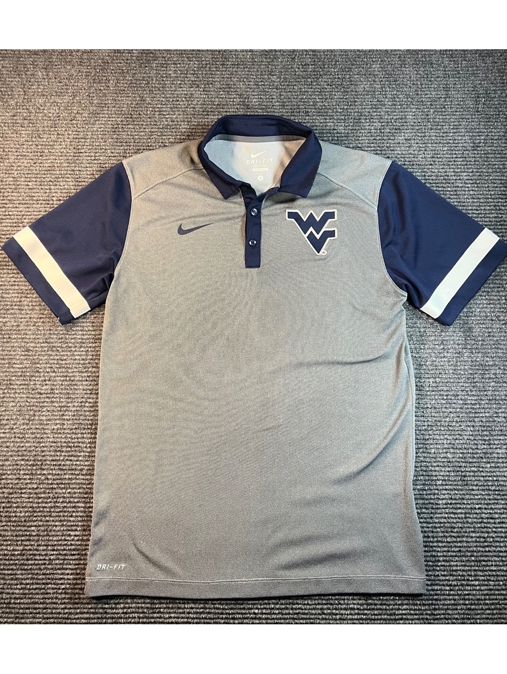 Nike Men’s West Virginia Mountaineers Gray/Navy Dri-FIT Polo Shirt Size Small